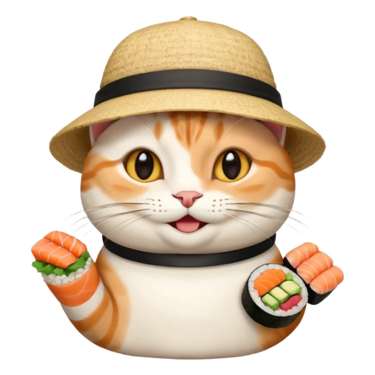 happy cat wearing a hat made out of sushi sticker