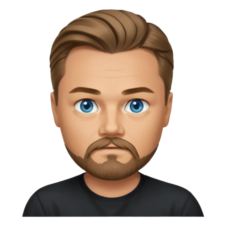 a good looking like leonardo di caprio blue eyes, beard, mustache, a black shirt, green not blue eyes, hair tied to the back sticker