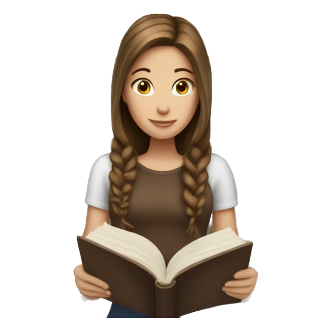White girl with brown hair reading book sticker