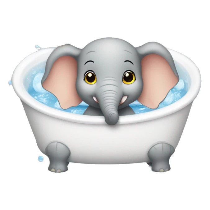 baby elephant having a bath in a white bathtub with 2 little yellow rubber ducks sticker