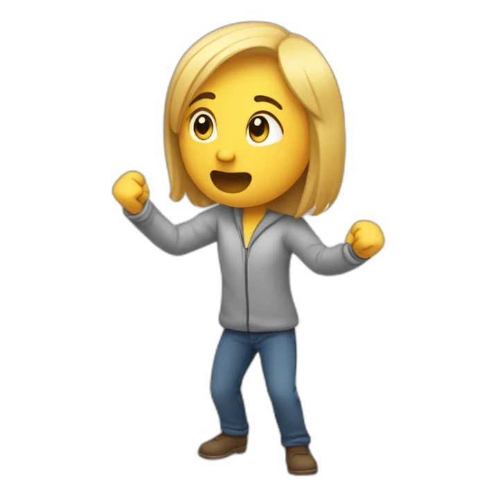 An emoji of person facing left with a slight squat holding their hands up similar to the “hold up” meme sticker