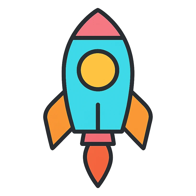 colorful rocket icon with black outlines sticker