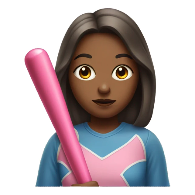 A girl with a bat and a bubblegum sticker