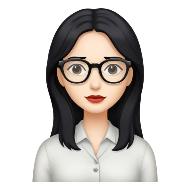 a women with long black hair and glasses sticker