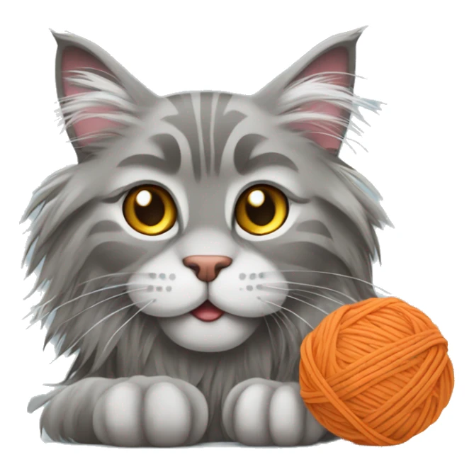 Grey maine coon playing with a ball of yarn  sticker