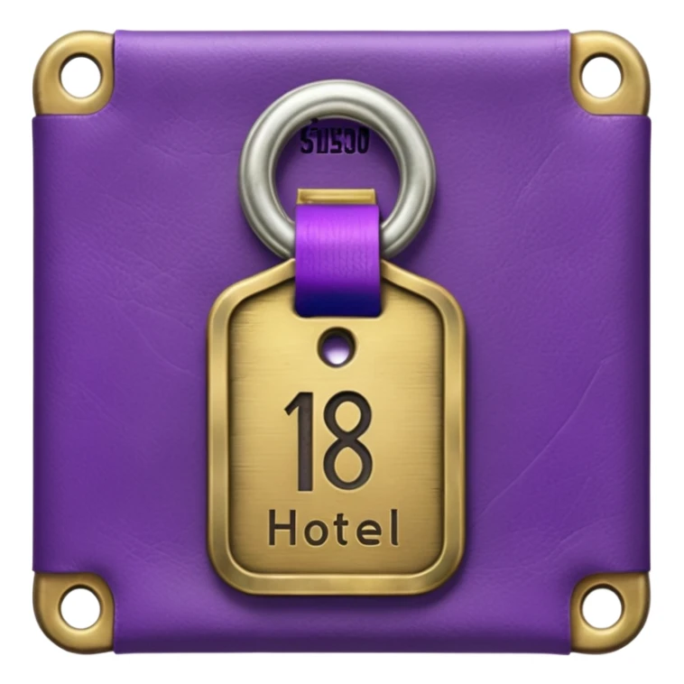 antique silver brass hotel key with large purple leather room number tag sticker