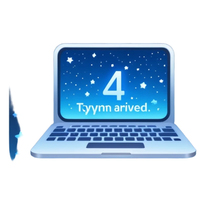A square that reads "4 AM TYPING HAS ARRIVED" with a mood and stars behind it and glowing blue gradient text sticker