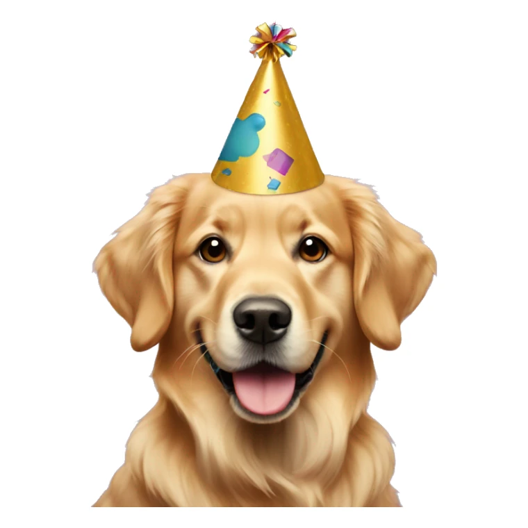 Golden retriever dog emoji with a party hat  sticker
