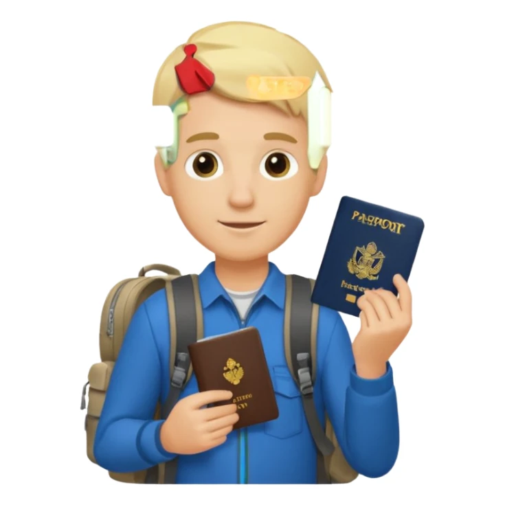 blonde haired Traveler character with passport, backpacker, male sticker