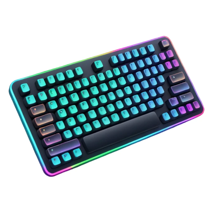 mechanical keyboard with colorful RGB lights, modern, apple emoji style sticker
