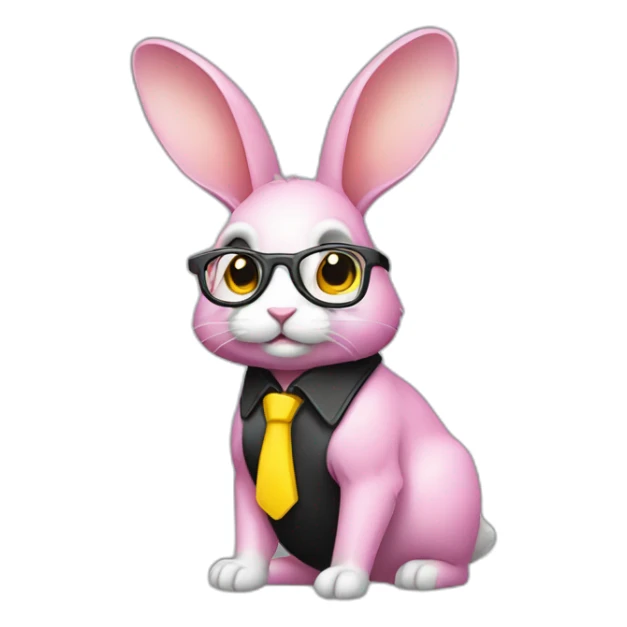 Specialist rabbit pink, glasses black, wears shirt yellow sticker