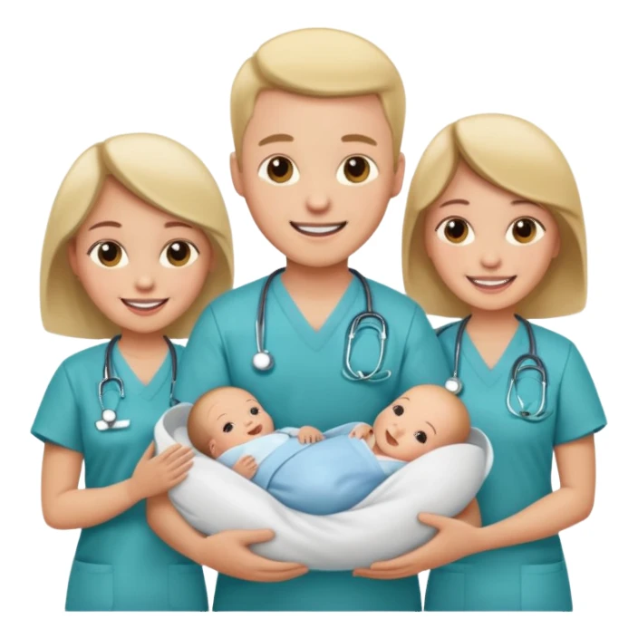 Create Happy & celebrating team faces for a hospital with a newborn saved sticker