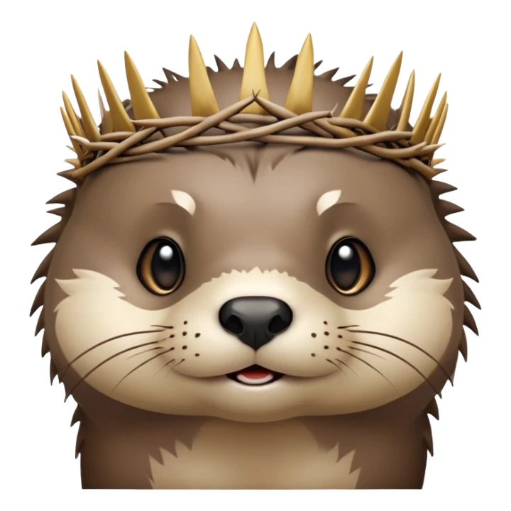 really cute confused otter face with simple thorny stem wrapped horizontally around its forehead like Jesus Christ's Crown of thorns, no crown shape on top, just thin spiky branches circling the forehead sticker