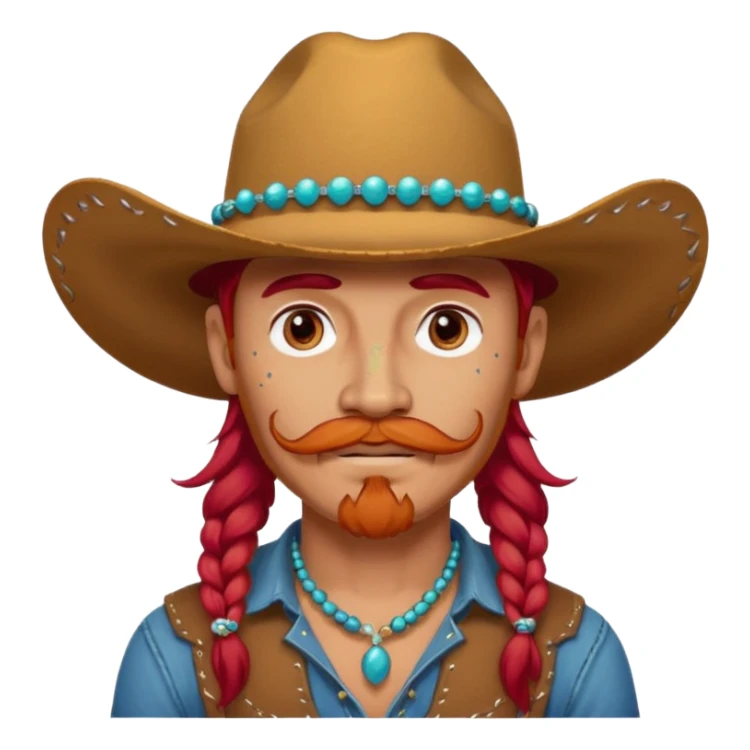 mustached cowboys bead and long red hair with tattoos on face  sticker