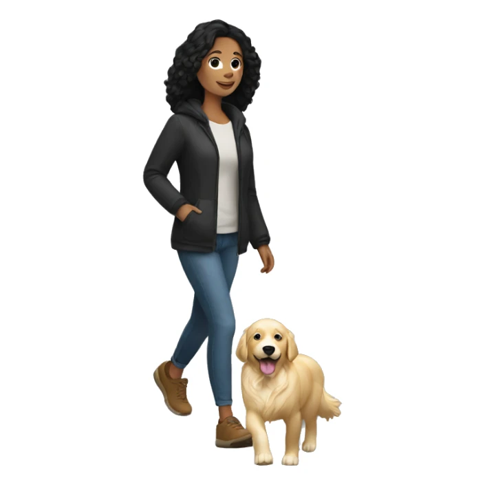 White woman with a black hair walking a golden retriever sticker