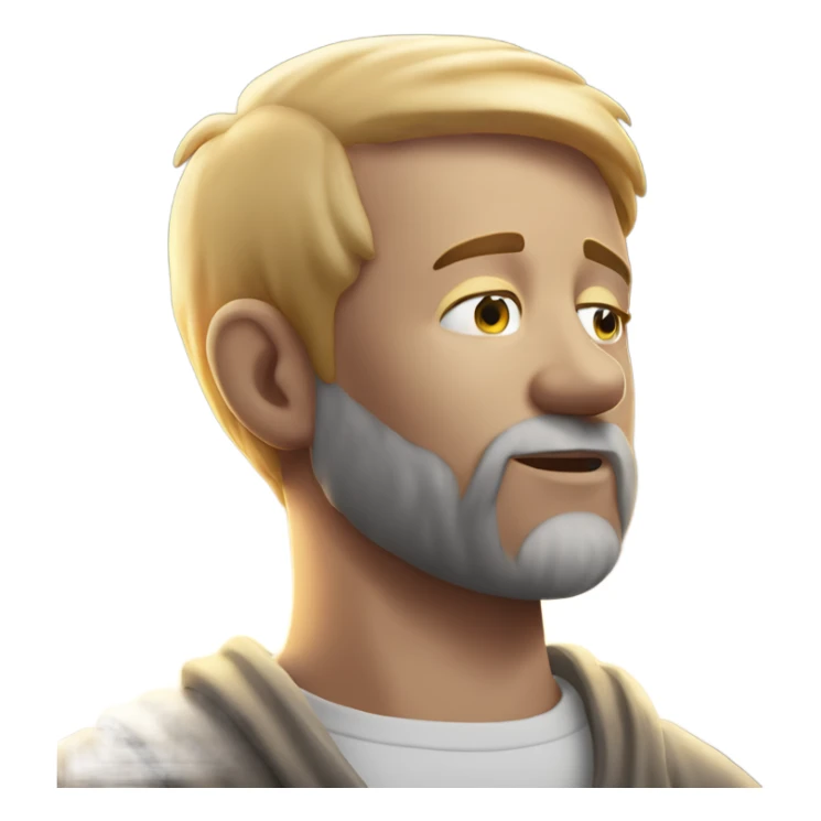 man with orange beard, short blond hair as he praying, with a holy shine behind him sticker