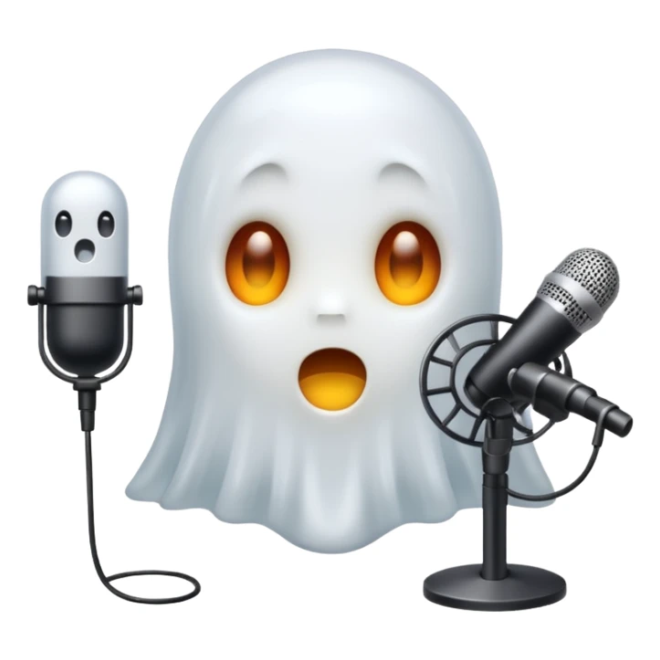 Cute Ghost no mouth doing a podcast sticker