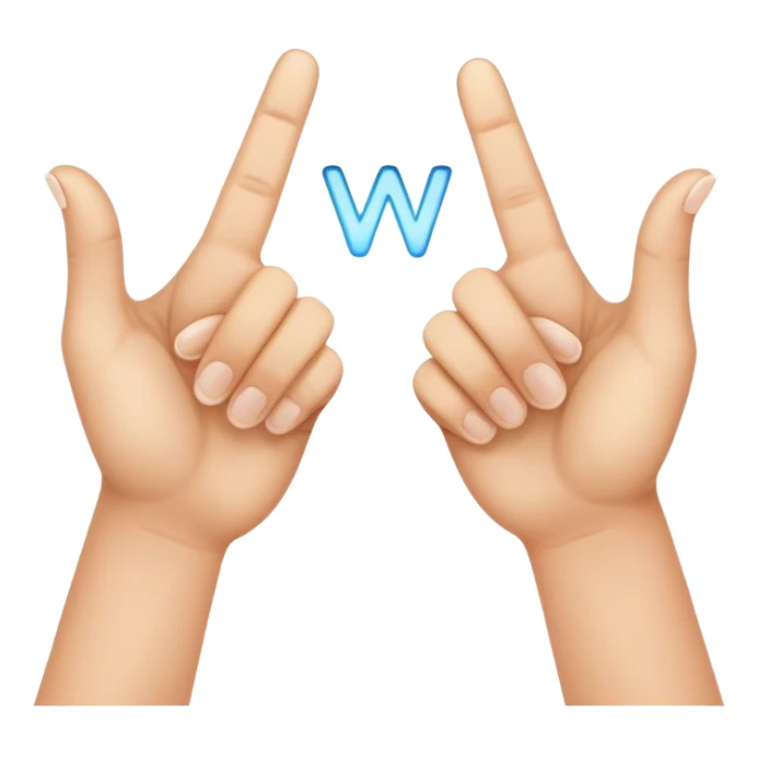 two hands with index fingertips touching, thumbs straight to form a W sticker