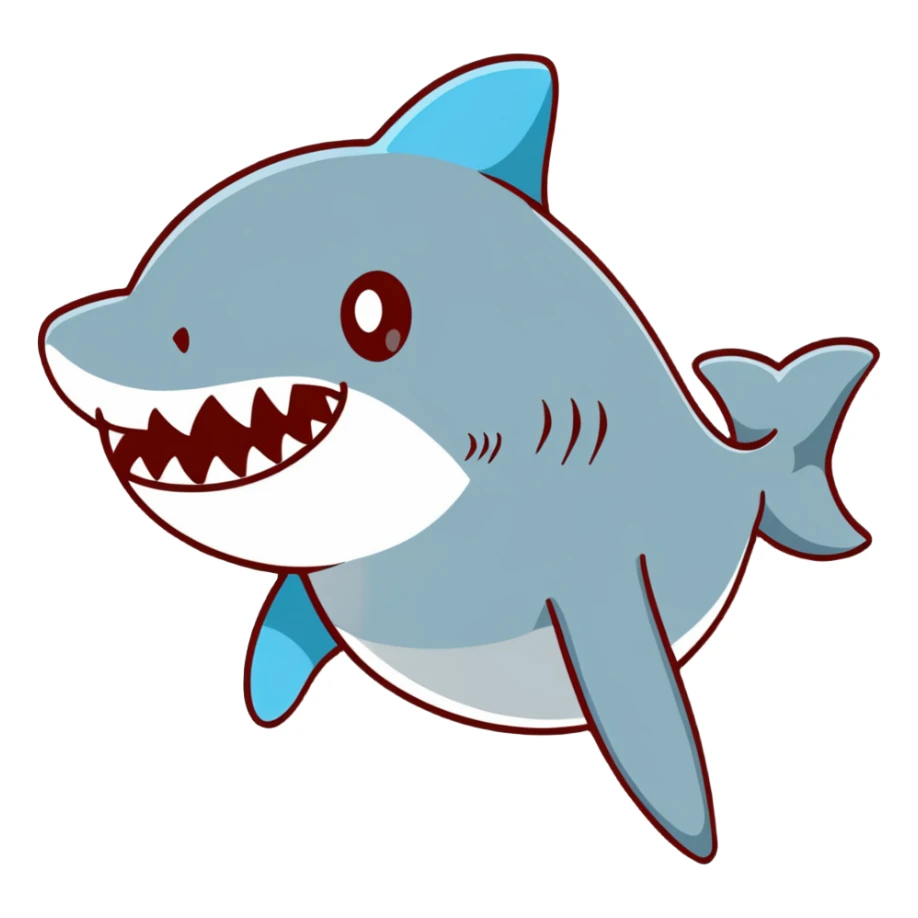 Shark man swollen and inflated like in cartoon sticker