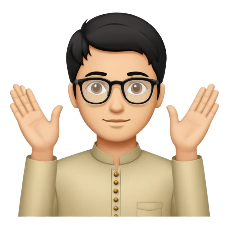 young man with wheatish skin tone, black hair, wearing kurta with rectangle glasses sticker