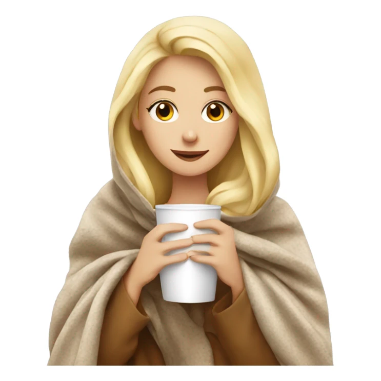Blonde girl in blanket drinking coffee  sticker