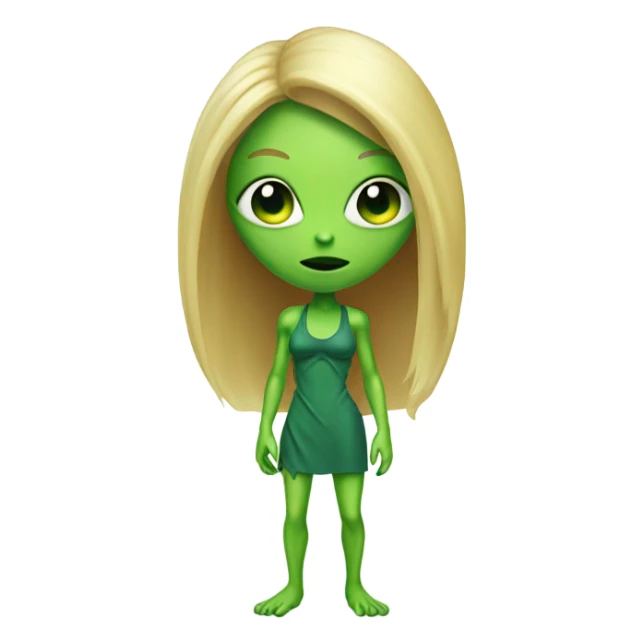 a green alien woman full body,blonde sticker