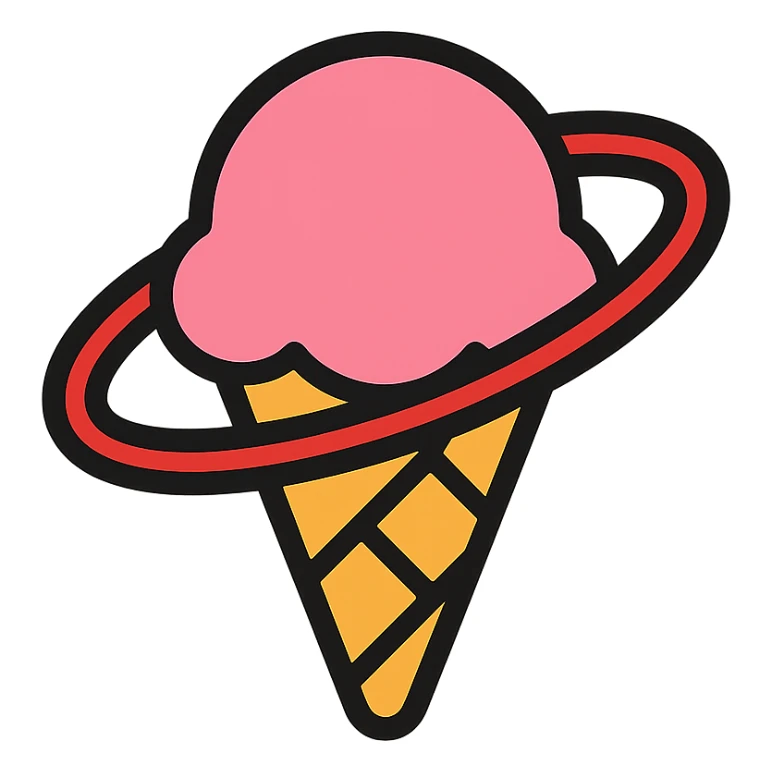 ice cream cone with pink ice cream and a red hula hoop circling it sticker