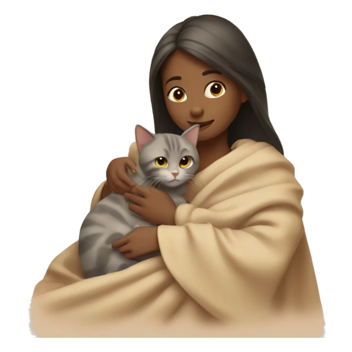 girl petting cat in beige blanket sticker