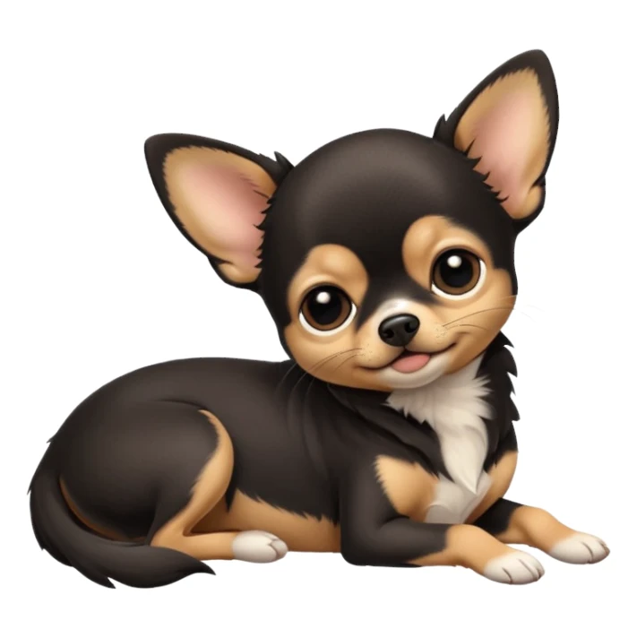 A high-resolution photo-realistic digital illustration of a cute black and tan chihuahua with big eyes shut sleeping lazily on the ground sticker