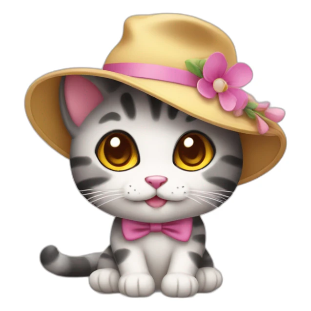 Kawaii cat artist in hat with palette and brush so it can be used as a mouse cursor sticker