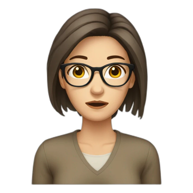 A white woman with glasses with drak hair and brown eyes crying sticker