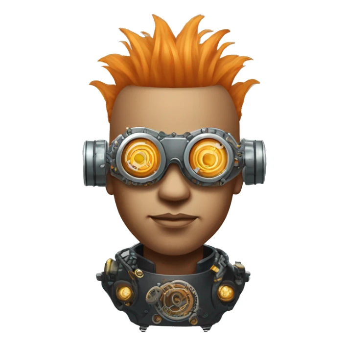 Light orange Mohawk hair male cyborg head with silver steampunk goggles and circuits sticker
