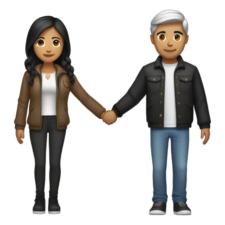 a couple holding hands. the guy has black middle part hair and is Persian and Filipino mix. the girl has brown medium length hair white and asian mix. the girl is where a crop top and the guy is wearing a jacket. sticker