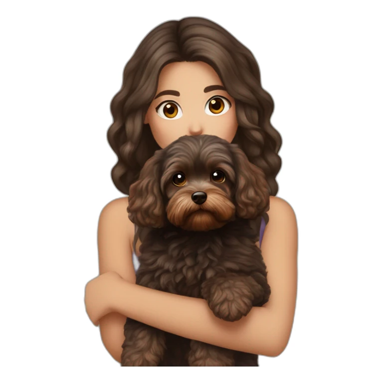 girl Ukrainian dark long  hair holding brown maltipoo sticker