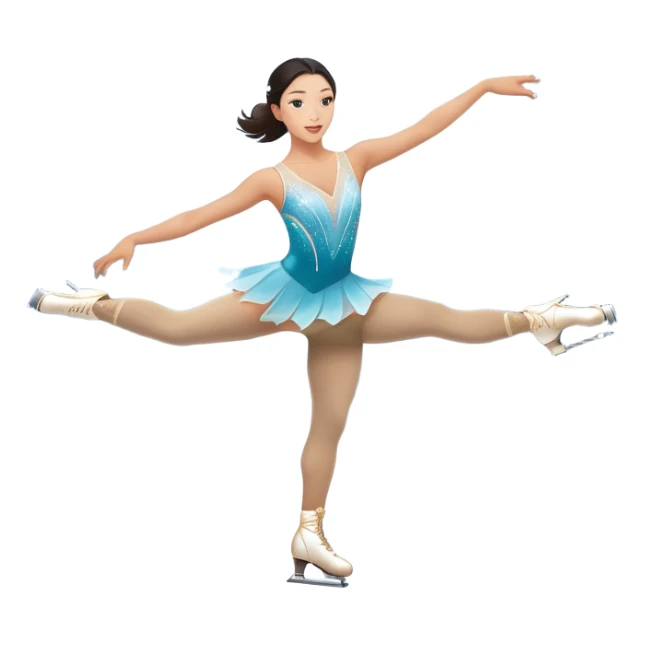 An icon showing a figure skater performing an elegant routine on an ice rink. The skater, inspired by Michelle Kwan, is mid-spin with a graceful pose. The background features bright arena lights, a cheering audience, and a sparkling ice surface. Transparent background. sticker