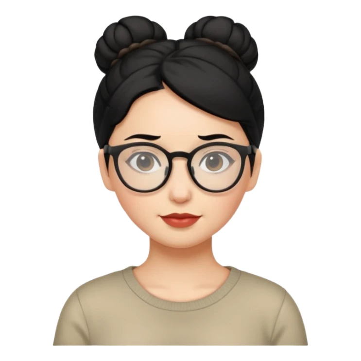 woman with black hair bun and glasses sticker