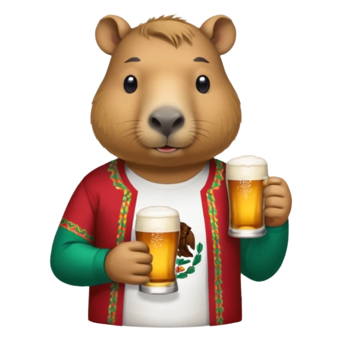 Capibara drink modelo beer with a Méxican shirt sticker
