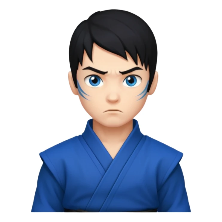 ninja boy, black modern hair, blue eyes, tattos sticker