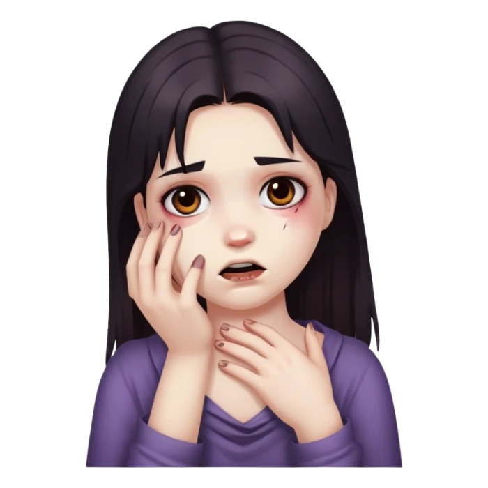 Hands wrapped around neck with dead face girl sticker