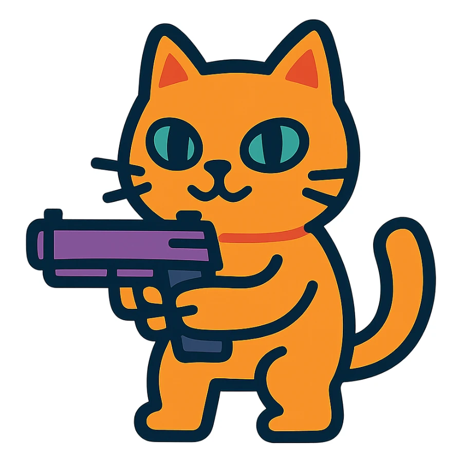 a cat holding a gun sticker