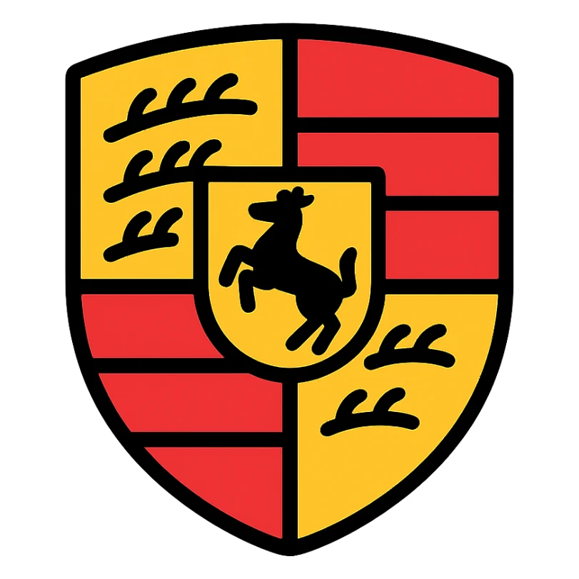 Porsche logo inspired, minimal, stylized, icon style, no text sticker