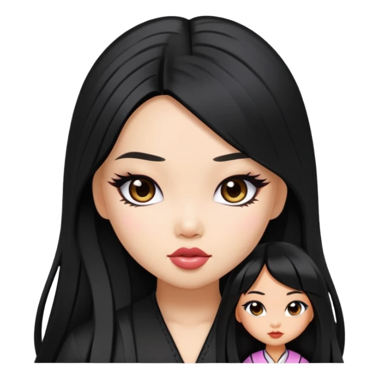 pretty bratz asian baddie asian, black long hair sticker