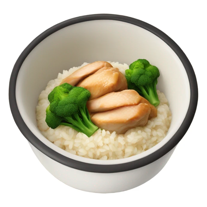 a bowl with chicken rice and brokoli in sticker