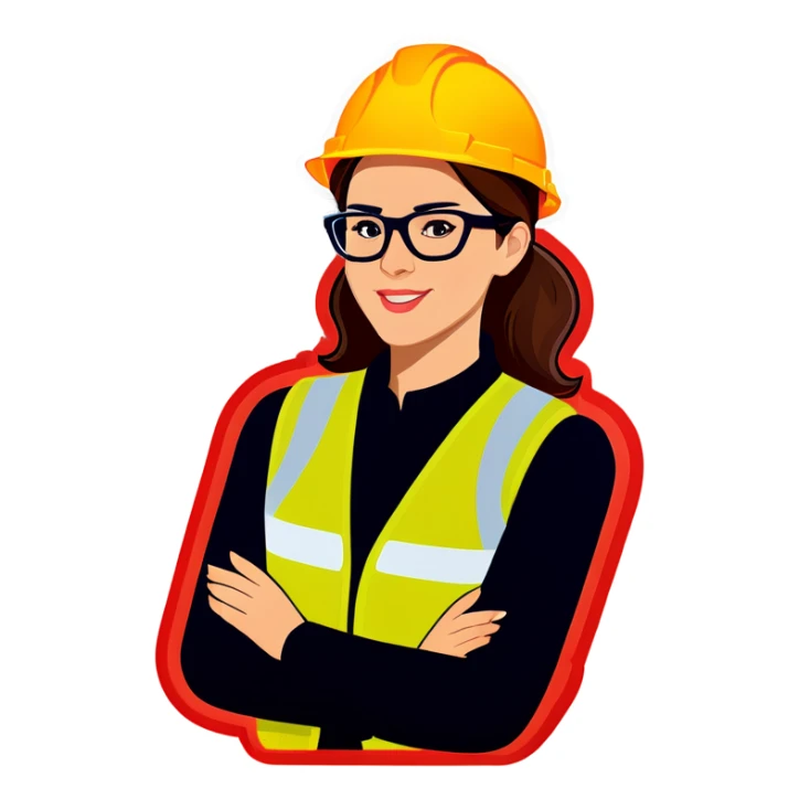 Woman with vest and safety glasses and hard hat sticker