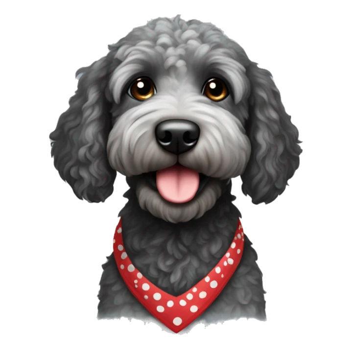 mini black and grey spotted labradoodle dog with red bandana around neck sticker
