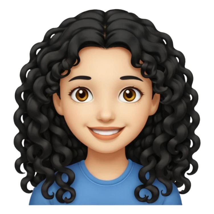 smiling girl, long curly black hair, hazel eyes sticker