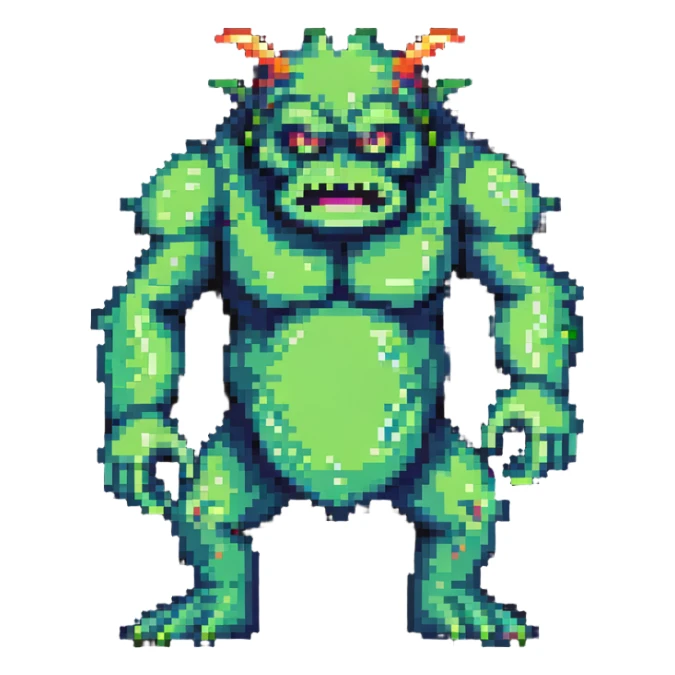 Hulk transformation sequence, scientist becoming green monster, retro game style sticker