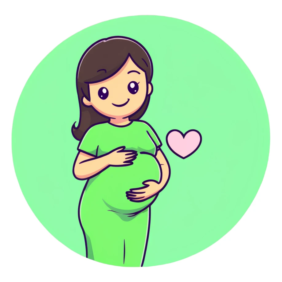 smiling brunette pregnant woman surrounded by pastel pink hearts sticker