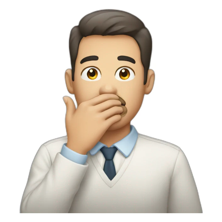 man covering mouth with hand sticker