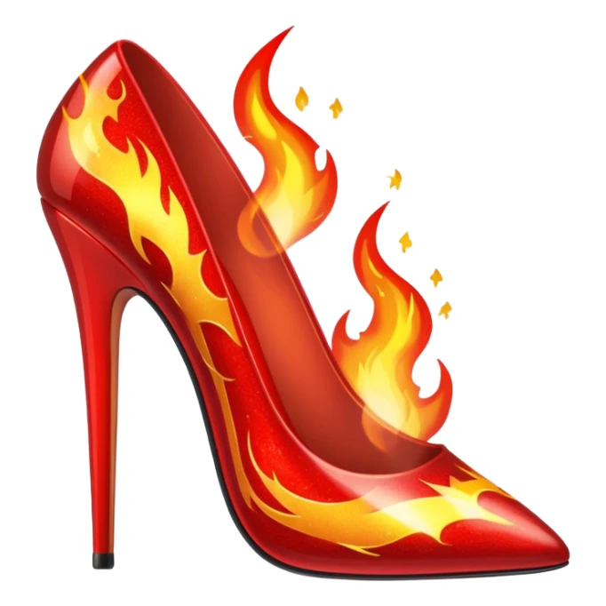 fire red stiletto with shiny finish, large flames, and sparkles sticker